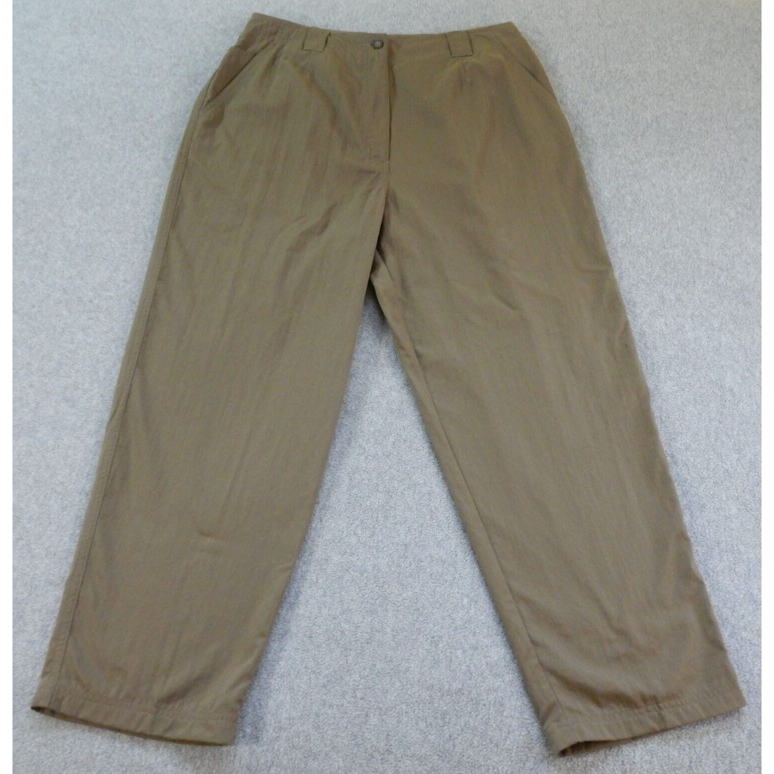 Ll Bean Womens Pants 16 Petite W33 L27.5 Green High Rise Waist Pleated Straight